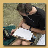 Eric McFadden, WD8RIF, participating in the 2015 New England QRP Club 'QRP Afield'; photo by Miles McFadden